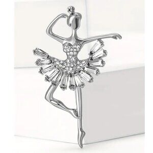 Elegant Silver and  Rhinestone Ballerina Dancer Brooch